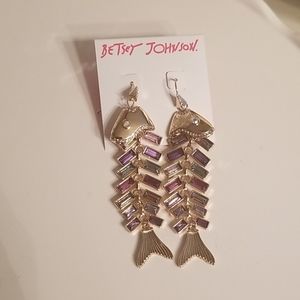 Betsey Johnson Skeleton Fish Earrings NWT